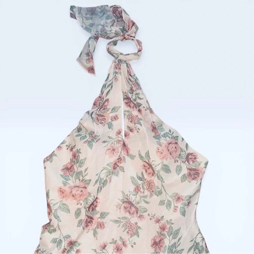 NWT REVELRY Athena Chiffon Floral Print Dress In Blushing Bride Bouquet size 14 - Picture 6 of 16